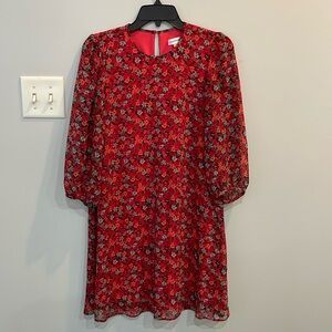 Calvin Klein Red Floral Sheer Sleeve Shift Dress 3/4 Sleeve 2 Elegant Feminine